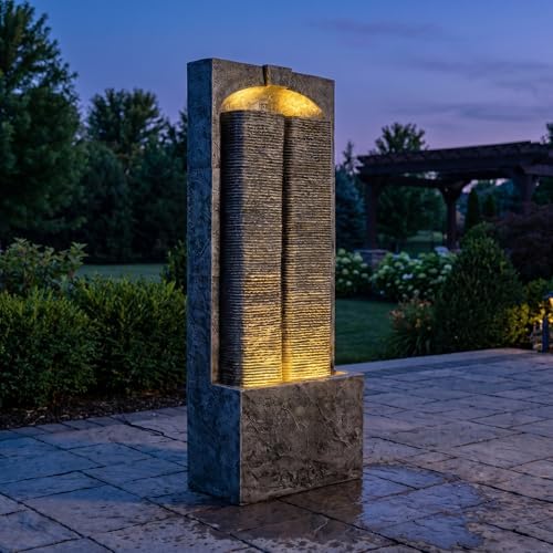 39" Outdoor Water Fountain, Modern LED Water Wall Fountain Resin - Image 7