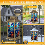Solar Lantern Outdoor Waterproof Colorful Underwater Marine Life Stained Glass Art Dolphins Fish Garden Decor LED Hanging Solar Lights Tabletop Lamp Gifts for Women Mom Outside Yard Patio Porch - Image 3
