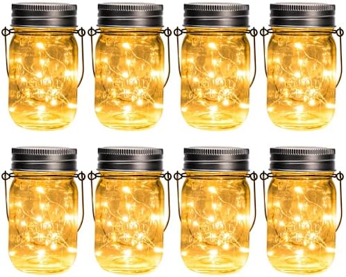 GIGALUMI Solar Mason Jar Lights, 8 Pack 30 Led String Fairy Lights by GIGALUMI