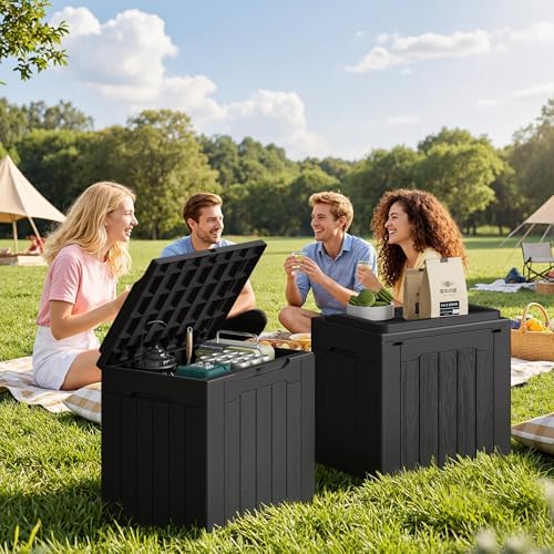 JUMMICO 31 Gallon Resin Deck Box Waterproof Outdoor Storage Boxes 2 Pack - Image 5