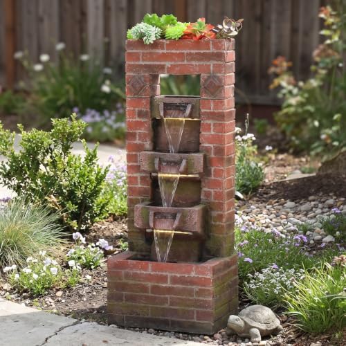 Bumilgar 34" Brick Outdoor Fountain Garden LED Lights - Image 4