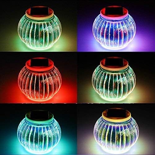 Solar Outdoor Table Lamp, Solar Powered Mosaic Glass Ball Garden Lights Waterproof Color Changing Mood Night Lights (Lantern) - Image 5