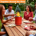 Red Tabletop Fire Pit - Portable Outdoor Camping Stove with Heavy-Duty Grill Grate & True Heat-Resistant Gloves, Low Smoke for Patio & Camping - Image 4