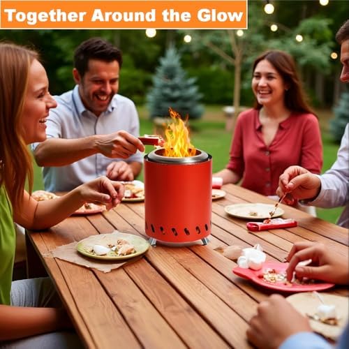 Red Tabletop Fire Pit - Portable Outdoor Camping Stove with Heavy-Duty Grill Grate & True Heat-Resistant Gloves, Low Smoke for Patio & Camping - Image 4