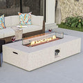 COSIEST Outdoor Propane Fire Pit Table 56" x 28" Rectangle Beige Compact Concrete-Like Finish, Certified, 50,000 BTU,Wind Guard, Tank Outside, Free Lava Rocks, Fits 20lb Tank Outside, Raincover by COSIEST