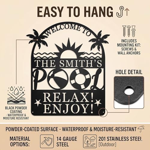 Personalized Pool Sign, Pool Gift, Custom Pool Decor, Custom Metal Pool Sign, Bar Wall Decor, Swimming Pool Metal Sign, Personalized Palm Tree Metal Sign, Custom Metal Sign, Housewarming Gift - Image 3