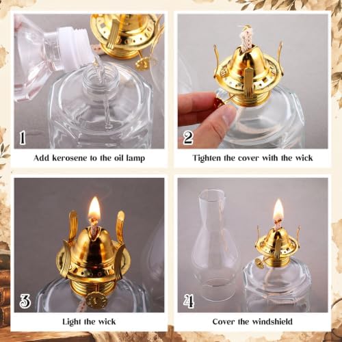 Yahenda 4 Pcs Large Oil Lamps for Indoor Use Hurricane Lamp, Clear, Gold - Image 4
