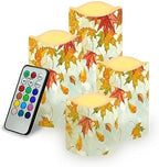 Jeiento Fall Flickering Flameless Candles Maple Leaf Realistic Battery Operated Candles Set of 4,Outdoor Thanksgiving Pillar Candle for Harvest Festive Party Home Decorations by Jeiento