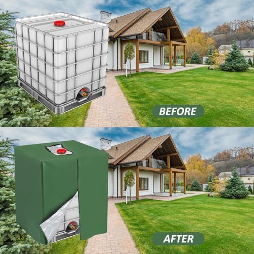 MECCANIXITY Zipper IBC Tote Cover 275 Gallon, 420D Heavy Oxford Waterproof Sunshade Rain Barrel Water Tank Protective Cover for 1000L Outdoor Garden, (39.37 x 47.24 x 45.66 Inch, Green) - Image 5