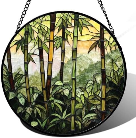 Bamboo Forest Stained Glass Window Hanging Suncatcher Gifts for Women 9.8" by Follow