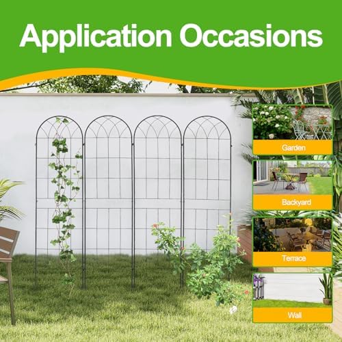 4 Pack 71x20inch Metal Rustproof Garden Trellis，Decorative Garden Fencing Flower Trellis with Black Metal Coating for Supporting Climbing Plants，Outdoor Roses, Vines, Flowers, and Vegetables - Image 6