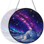 Igloo Under Starry Galaxy Stained Glass Suncatcher 11.8" Colorful Window Hanging Ornament, Sun Catcher Decor for Bathroom Front Door Living Room Home Wall Garden - Image 5