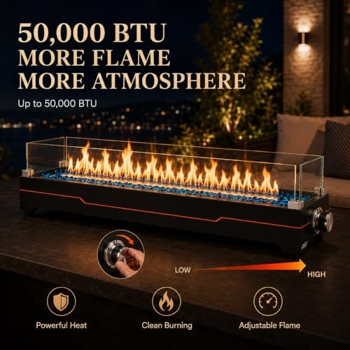 Grisun 36" Tabletop Fire Pit with Glass Wind Guards for Patio and Camping - Image 4
