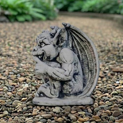 OLOMA Whimsical Smiling Concrete Gargoyle Garden Statue Handcrafted Gothic Outdoor Fantasy Sculpture Yard Patio Porch Landscaping Decor Weather Proof Accent Decor - Image 2