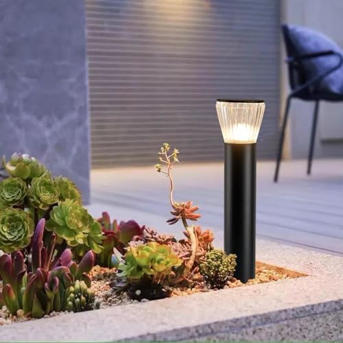 Outdoor Post Light, 9W LED Pathway Light, 24-Inch Black Aluminum Bollard with Diamond Acrylic Shade, 3000K Warm White, IP55 Waterproof, 110V AC - Image 2