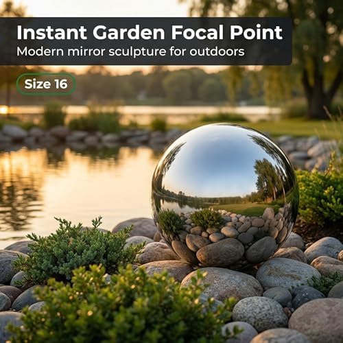Lulu Decor, Size 16 Silver Stainless Steel Gazing Mirror Ball, Smooth Reflective Shiny Garden Decoration Globe - Image 5