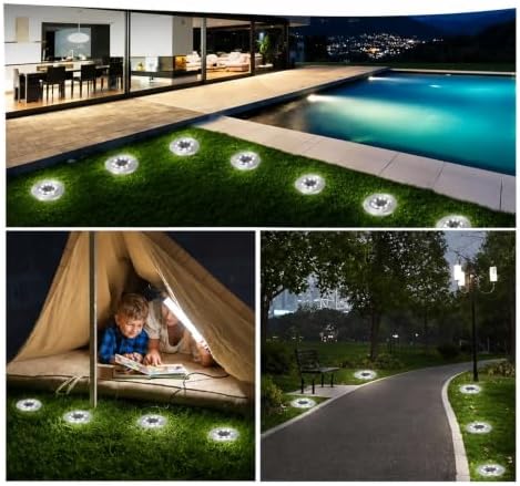 Ground Lights, 8/20LED Solar Disk Light Outdoor Garden Underground(8LED-Warm White) - Image 5