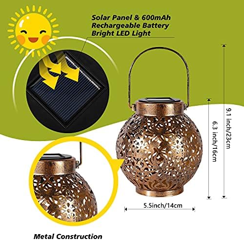 Set of 2 Solar Hanging Lanterns Outdoor for Garden Patio, Bronze - Image 3