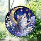 Custom Stained Glass Cat Suncatcher, Cat Window Hanging Ornament, Personalzied Pet Portrait Glass Art Decor Sun Catcher for Cat Lovers Cats Mom Birthday Pet Sympathy Gifts for Pet Owner 11.81" by Unknown
