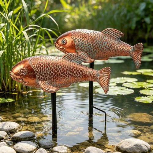 Teaeeno Antique Koi Fish Garden Statues - Set of 2 | Exquisite Fish Sculptures for Outdoor, Patio, Pond, and Garden Decorations - Image 7