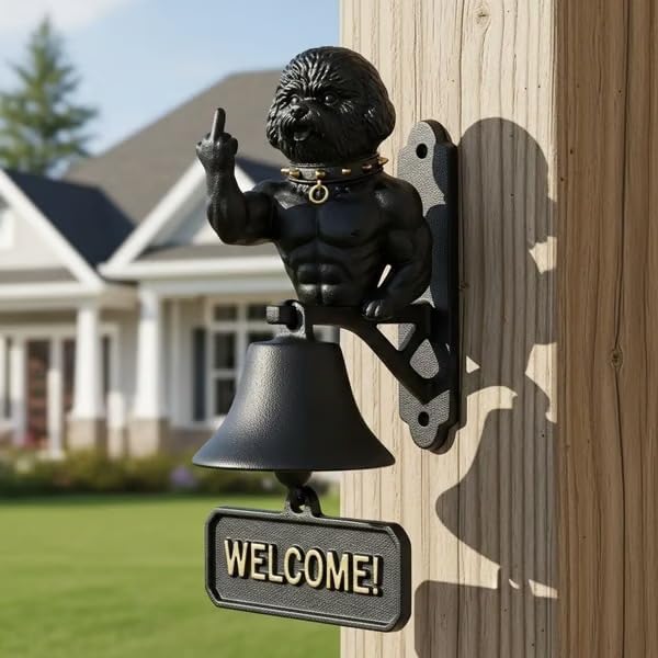 Cast Iron Muscle Dog Welcome Doorbell, Funny Bulldog Doorbell, Dog Middle Finger Decor Dinner Bell, Retro Metal Outdoor Dachshund Hanging Door Bell for Yard Garden - Image 4
