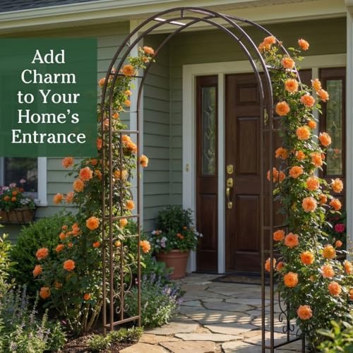 Plow & Hearth Arch Metal Outdoor Garden Arbor Montebello Gunmetal 7 Feet Tall, Steel Iron Trellis Lattice for Climbing Plants & Heavy Vines Wedding Arch Outdoor Patio Décor - Image 4