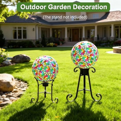 VOREEN Mosaic Garden Gazing Ball, Handcrafted Colorful Pinwheel Glass Decorative Ball, 10 Inch for Indoor & Outdoor Yard Lawn Patio Garden Decor - Image 3