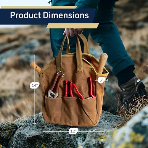 Garden Tool Bag - 12x14” Heavy Duty Waxed Canvas Tote Bag Caddy with 6 Interior and 3 Exterior Pockets for Organizing Gardening Tools - Gardening Gifts for Women and Men by Kings County Tools - Image 6