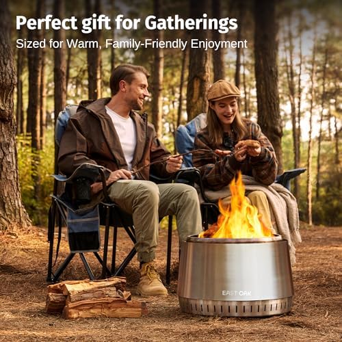 East Oak Fuoco 21 Inch Smokeless Fire Pit, Outdoor Wood Burning Bonfire Firepit with Stand, Removable Ash Pan | Portable Stainless Steel Fireplace with Carrying Bag for Outside, Patio & Backyard - Image 4