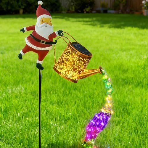 2PCS Christmas Claus Solar Kettle Lights, Santa Solar Watering Can Garden Lawn Decorative Lights, Waterproof Outdoor for Garden, Patio, Christmas Yard Décor - Image 6