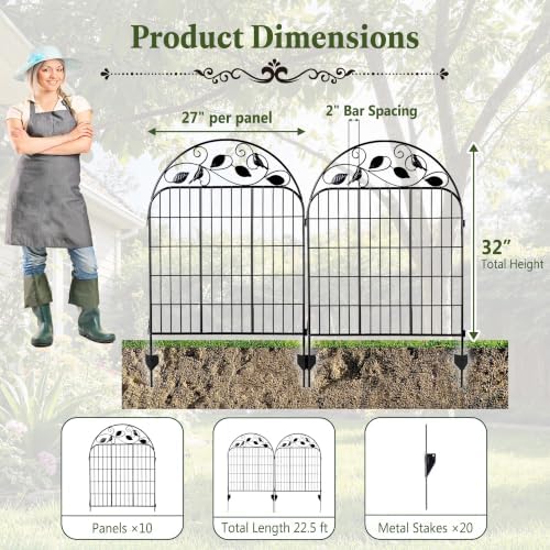 Decorative Garden Fence 32in x 22.5ft, 10 Pack Sturdy Metal Garden Border Fence, Rustproof Powder Coating, No-Dig Installation with Triangular Stakes, Flexible Design for Flower Beds, Paths, Yards - Image 4