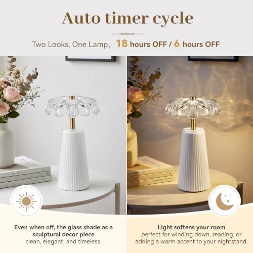 Battery Operated Lamp, Cordless Table Lamp with Timer, White - Image 5