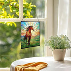 Bay Lusitano Horse Standing ATOP Hill at Sunset Square Suncatcher – Stained Glass Style Window Panel with Pastoral Scene, Custom Decorative Hanging Art for Equestrian Home, Christmas nJns2w - Image 3