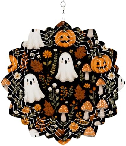 12 Inch Halloween Wind Spinner for Yard and Garden, Funny Ghost Pumpkins Mushrooms Botanical Hanging Ornaments Outdoor 3D Kinetic Wind Sculpture Spinners Indoor Outdoor Patio Décor Ornaments Gift by Unknown