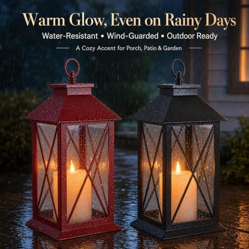 Wallsky Vintage Lanterns Black & Red Indoor Decorative Lanterns Battery - Image 3