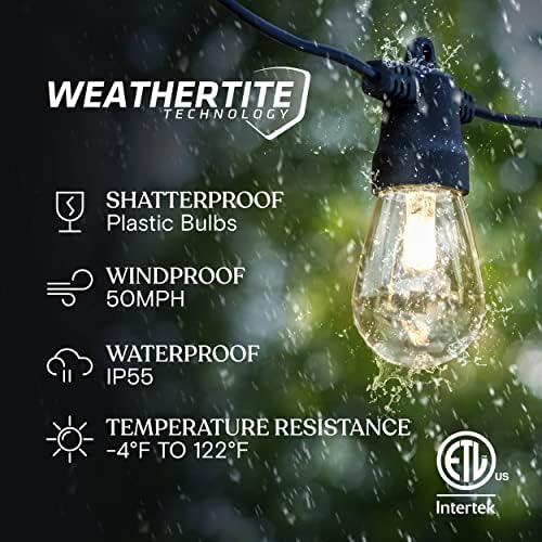 Brightech Ambience Pro Solar Powered Outdoor String Lights, 48ft Remote Control Commercial Grade Waterproof Patio Lights, 15 Edison Bulbs, Shatterproof LED String Lights for Outside - 1W Soft White - Image 2