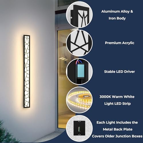 Outdoor Wall Light 11.8inch Modern Outdoor Wall Sconce LED Long Wall Sconce Black Front Porch Light IP67 Waterproof 3000K Exterior Lighting Fixtures - Image 6
