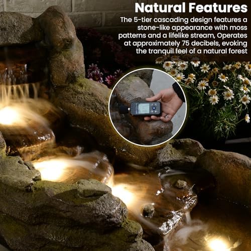 Bumilgar 42 in Natural-Style Tier Garden Rock Water Fountain Outdoor, Floor-Standing Fountains that Feature Gentle Waterfall and LED Lights for Patio, Backyard, Deck, Porch, Home Décor - Image 4
