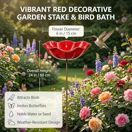 Metal Flower Garden Stakes Bird Bath, Handmade Floral Metal Garden Stakes Decorative, Serving as a Mini Bird Bath & Butterfly Bee Watering Station for Outdoor Lawn & Yard Decor (5pcs Dark Blue) - Image 6