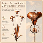 2026 Flamed Copper Three Calla Lilies Garden Stake with Bells, Handmade Metal Flower Rain Catcher Yard Art Decor, Weatherproof Rustic Wind Chime Outdoor Sculpture for Patio Lawn and Pathway Gift - Image 3