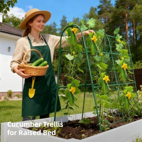 Cucumber Trellis for Raised Bed, U-Shape Garden Arch Metal Support for Climbing Plants, Metal Arch Plant Support Vegetables Trellis, Plant Support for Vine (Green, 31.5 * 30 * 47inch(L*W*H)) - Image 5