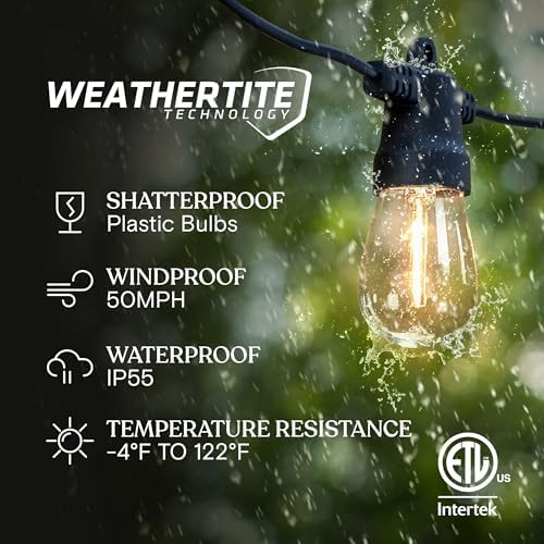 Brightech Ambience Hybrid Outdoor String Lights - Dual Plug and Solar Powered Waterproof LED Light String for Outside - 27 Ft, Soft White Edison Bulbs, for Camping, Patio, Cafe, Yard, Porch - Image 4