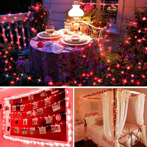 KNONEW 203FT 600LED Green Wire Outdoor Fairy Lights Plug in Red Xmas Decor - Image 2