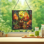 Gnome in Pinecone Forest Stained Glass Suncatcher – Square Hanging Window Panel for Home or Greenhouse – Whimsical Glass Art Gift for Garden Lovers, Christmas, Halloween, Father Days 0j5Gb5 - Image 2