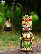 16.7" H Tiki Decor Garden Statue,Large Lantern Tiki Figurine with Solar Lights,Hawaiian Tiki Man Outdoor Patio Yard Lawn Bar Party Beach Pool Pond Halloween Christmas Decoration Ornament Gifts - Image 3