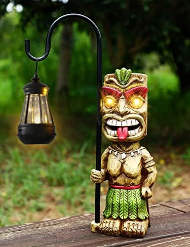 16.7" H Tiki Decor Garden Statue,Large Lantern Tiki Figurine with Solar Lights,Hawaiian Tiki Man Outdoor Patio Yard Lawn Bar Party Beach Pool Pond Halloween Christmas Decoration Ornament Gifts - Image 3
