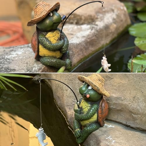 Garden Tortoise Pond Statue Decoration, Fishing Turtle Outdoor Statues for Koi Pond or Waterfall Decor, 9.5" Figurine Poolside Statue, Outdoor Decor, Gifts for Mom - Image 6