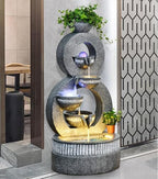 Tiered Ring Water Fountain with Planter and LED Lights – Indoor/Outdoor Decorative Waterfall for Home, Garden, or Patio(Large) - Image 3