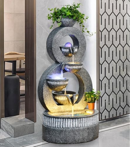 Tiered Ring Water Fountain with Planter and LED Lights – Indoor/Outdoor Decorative Waterfall for Home, Garden, or Patio(Large) - Image 3