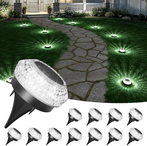 JOFIOS Mini Solar Ground Lights Outdoor,Flat Solar Pathway Lights 12 Pack by JOFIOS